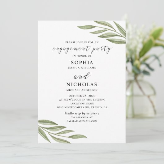 Invitation Partie fiançale de verdure d'aquarelle (Debout devant)