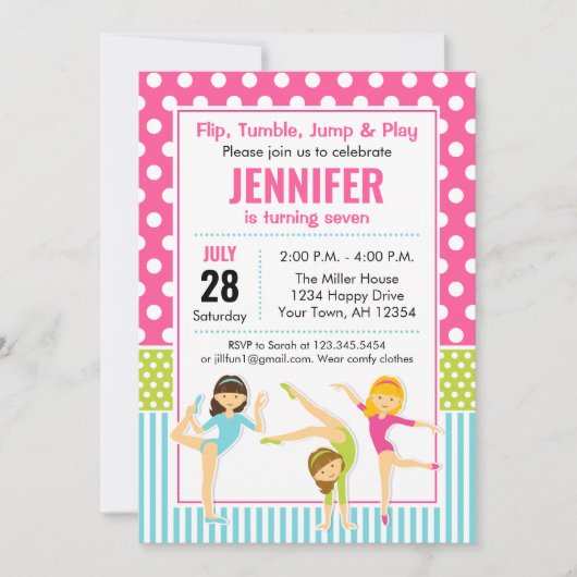 Invitation Partie gymnastique de filles d'invitation (Devant)