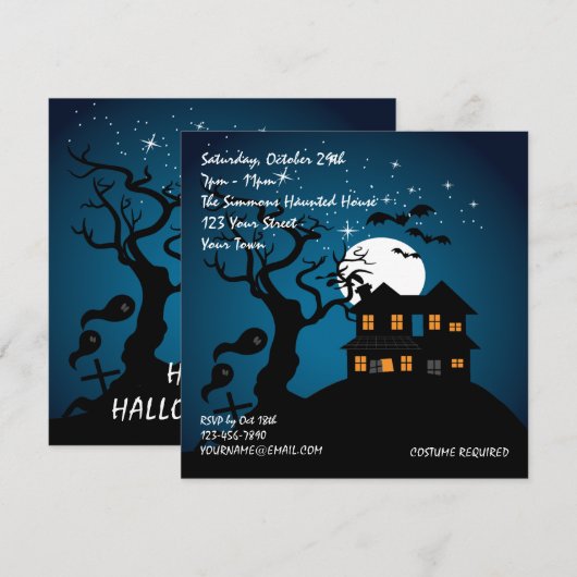 Invitation Partie hantée de Halloween de Chambre (Devant / Derrière)