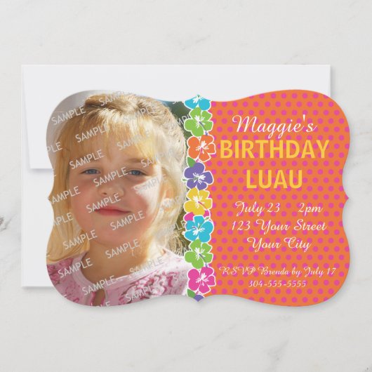 Invitation Partie hawaïenne de Luau (Devant)