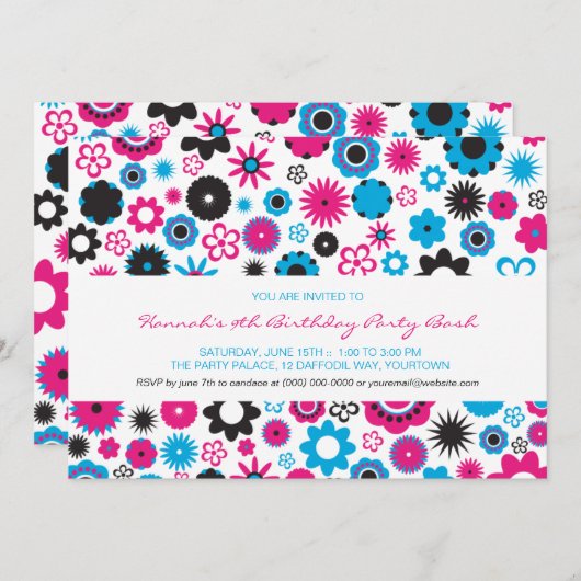 Invitation Partie heureuse de fleur (Devant / Derrière)