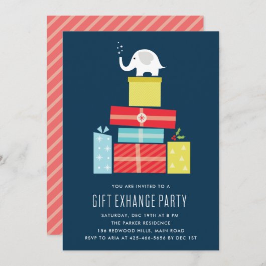 Invitation Partie Invite_Midnight d'échange de cadeau d'objet (Devant / Derrière)