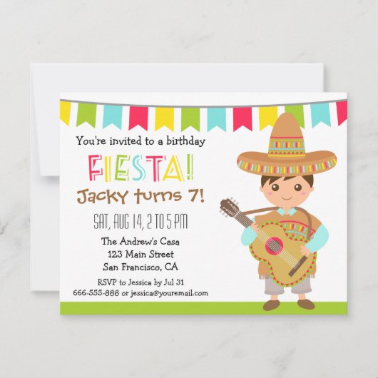 Invitation Partie mexicaine colorée d'anniversaire de enfant (Devant)