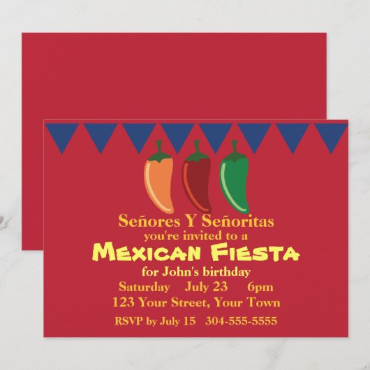 Invitation Partie mexicaine de fiesta (Devant / Derrière)