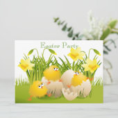 Invitation Partie mignonne de Pâques de poussins, d'oeufs et (Debout devant)