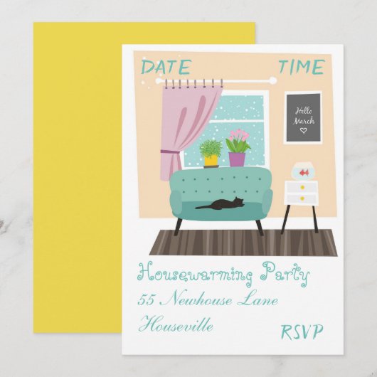 Invitation Partie mignonne de pendaison de crémaillère (Devant / Derrière)