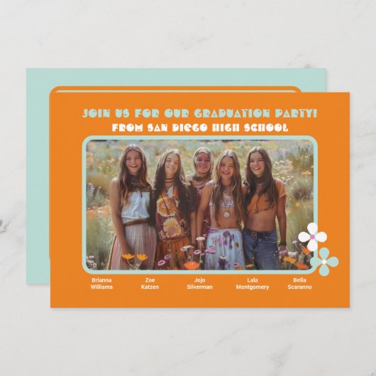 Invitation Partie mixte Hippie Photo Graduation Party 5 perso (Devant / Derrière)