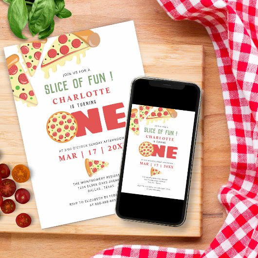 Invitation Partie Moderne Pizza Amusante Premier Anniversaire