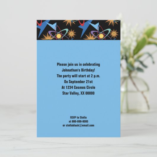 Invitation Partie Motif multicouleur de l'ère spatiale rétroa (Debout devant)