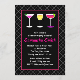 Invitation Partie noire de Martini Bachelorette de roses