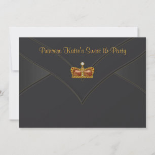 Invitation Partie noire de princesse Crown Sweet 16 d'or