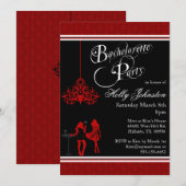 Invitation Partie noire et rouge de Bachelorette de lustre de (Devant / Derrière)