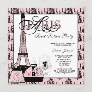 Invitation Partie noire rose de sweet sixteen de lustre de