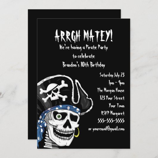 Invitation Partie pirate personnalisable (Devant / Derrière)