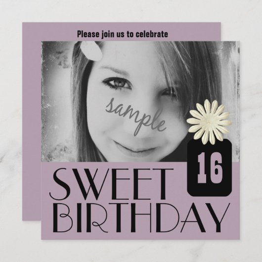 Invitation Partie pourpre de bonbon seizième pour des filles (Devant / Derrière)