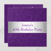 Invitation Partie pourpre de relief élégante de blanc de (Devant / Derrière)