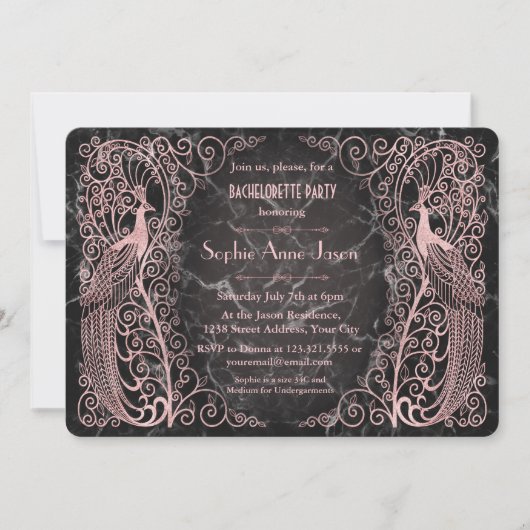 Invitation Partie rose de Bachelorette d'art déco de marbre (Devant)