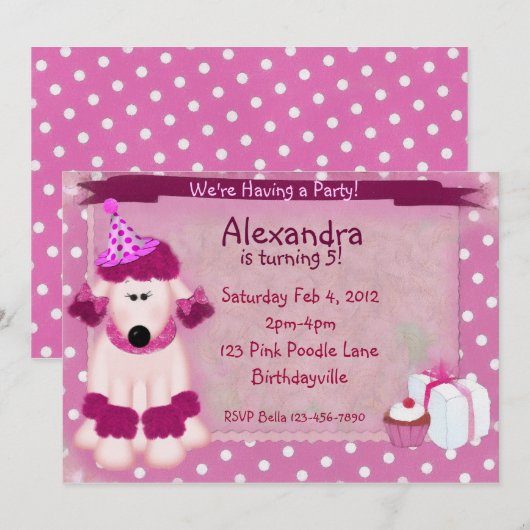 Invitation Partie rose de caniche (Devant / Derrière)