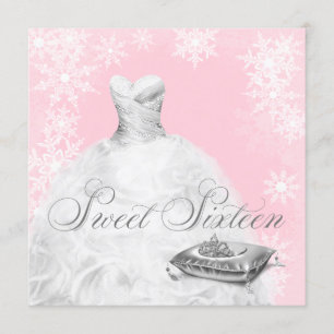 Invitation Partie rose de sweet sixteen de flocon de neige