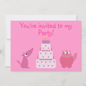 Invitation Partie rose faite sur commande mignonne de chien, (Devant)