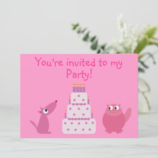 Invitation Partie rose faite sur commande mignonne de chien, (Debout devant)