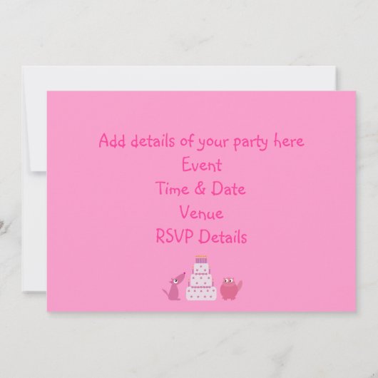 Invitation Partie rose faite sur commande mignonne de chien, (Dos)