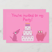 Invitation Partie rose faite sur commande mignonne de chien, (Devant / Derrière)