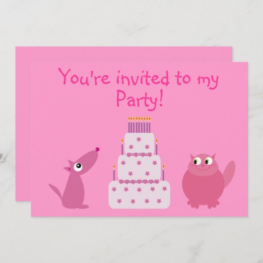 Invitation Partie rose faite sur commande mignonne de chien, (Devant / Derrière)