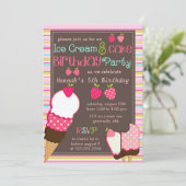 Invitation Partie rose moderne de filles de fraises et de (Debout devant)