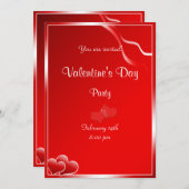 Invitation Partie rouge de Saint-Valentin de coeur (Devant / Derrière)