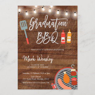Invitation Partie rustique de BBQ d'obtention du diplôme de