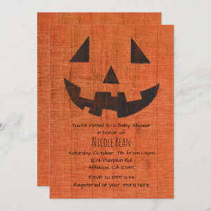 Invitation Partie rustique de Halloween de citrouille en bois