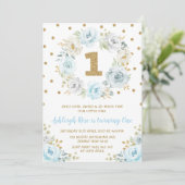 Invitation Partie sauvage anniversaire floral bleu (Debout devant)
