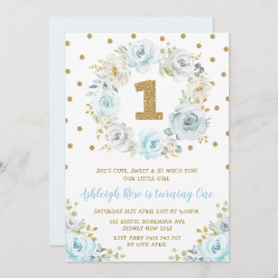 Invitation Partie sauvage anniversaire floral bleu