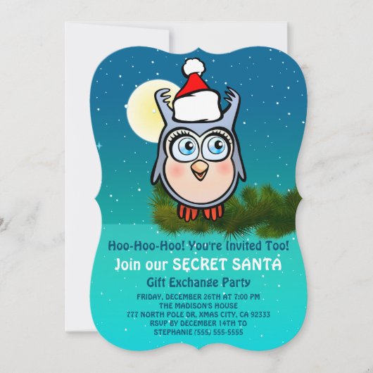 Invitation Partie secrète de Père Noël de hibou mignon (Devant)