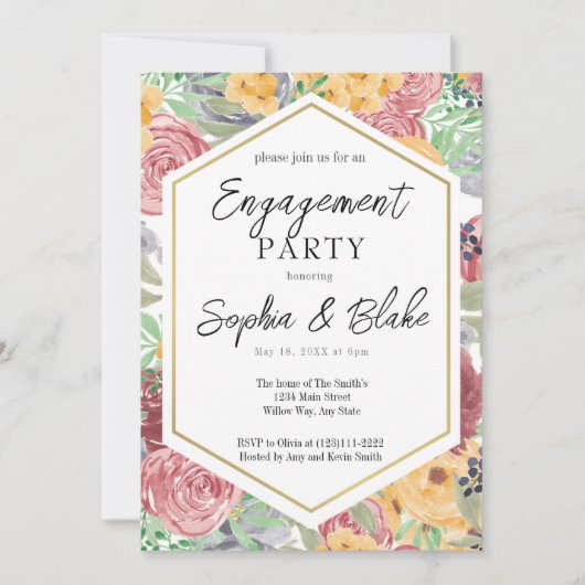 Invitation Partie traditionnelle d'engagement floral rose et  (Devant)