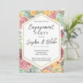 Invitation Partie traditionnelle d'engagement floral rose et (Debout devant)