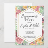 Invitation Partie traditionnelle d'engagement floral rose et (Devant / Derrière)