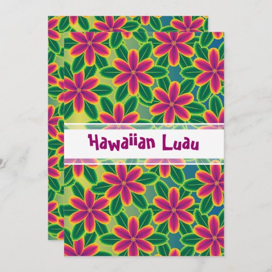 Invitation Partie tropicale hawaïenne de fleurs de Luau (Devant / Derrière)