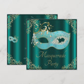 Invitation Partie turquoise chique de mascarade de masque (Devant / Derrière)