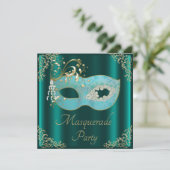 Invitation Partie turquoise chique de mascarade de masque (Debout devant)