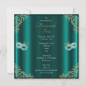 Invitation Partie turquoise chique de mascarade de masque (Dos)