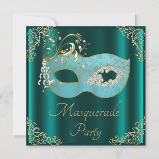 Invitation Partie turquoise chique de mascarade de masque (Devant)