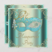 Invitation Partie turquoise chique de mascarade de masque de (Devant / Derrière)