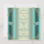 Invitation Partie turquoise chique de mascarade de masque de (Dos)