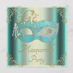 Invitation Partie turquoise chique de mascarade de masque de