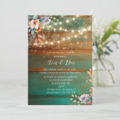 Invitation Partie turquoise de fiançailles en bois de cuivre (Debout devant)