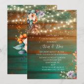 Invitation Partie turquoise de fiançailles en bois de cuivre (Devant / Derrière)