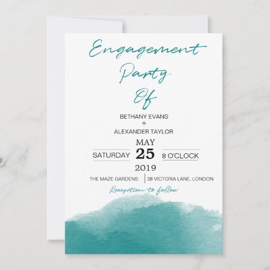 Invitation Partie Turquoise d'engagement de l'Écriture en aqu (Devant)