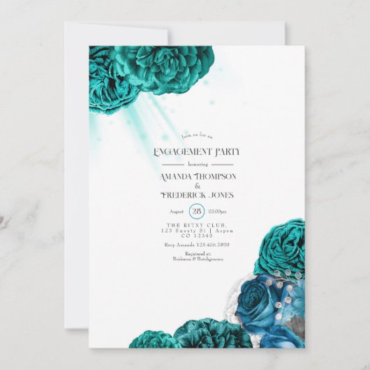 Invitation Partie turquoise et Silver Floral Mariage Engageme (Devant)